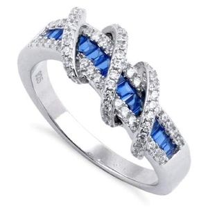 925 Silver Exotics Twisted Sapphire CZ Ring for women.R9